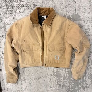 Vintage Carhartt Tan Cropped Jacket with Brown Collar